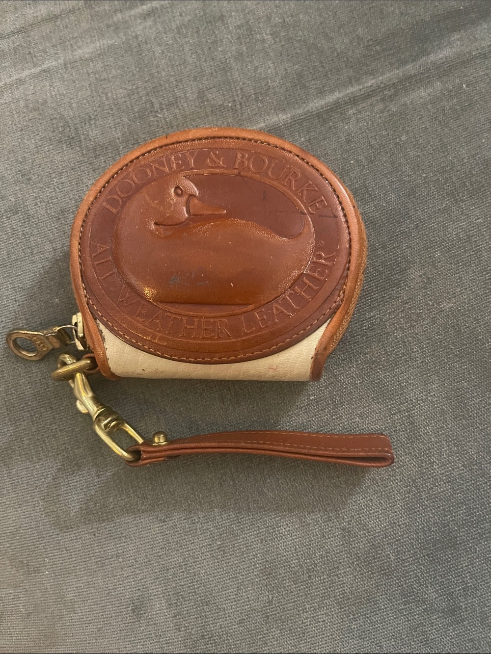 Dooney & Bourke Brown and Cream Leather Coin Pouch with Wrist Strap